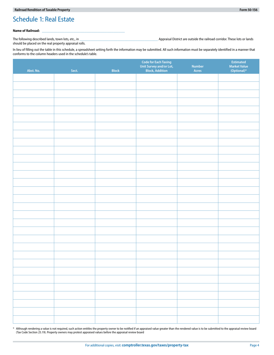 Form 50-156 Railroad Rendition of Taxable Property - Texas, Page 4