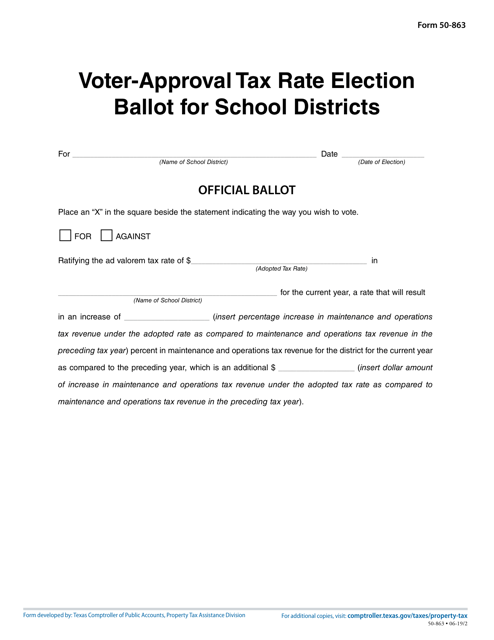 Form 50-863 Voter-Approval Tax Rate Election Ballot for School Districts - Texas