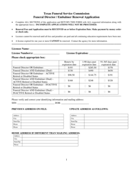 Document preview: Funeral Director / Embalmer Renewal Application - Texas