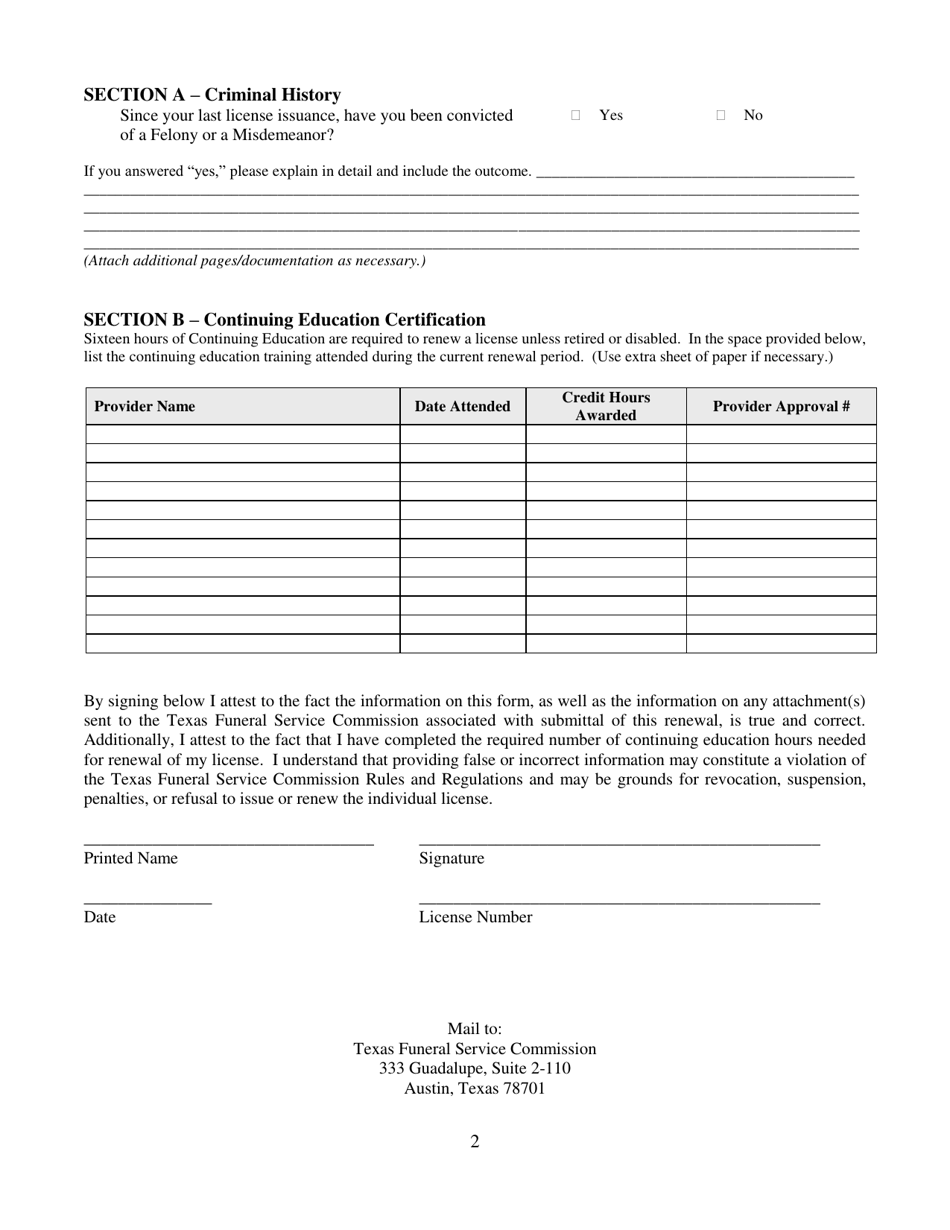 Texas Funeral Director / Embalmer Renewal Application - Fill Out, Sign ...