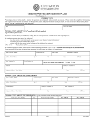 Form 3F002E Child Support Review Questionnaire - Texas, Page 2