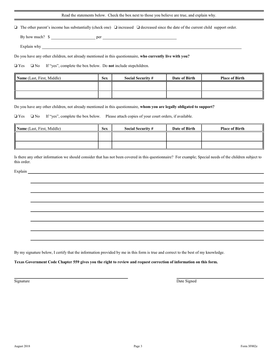 Form 3F002E - Fill Out, Sign Online and Download Printable PDF, Texas ...