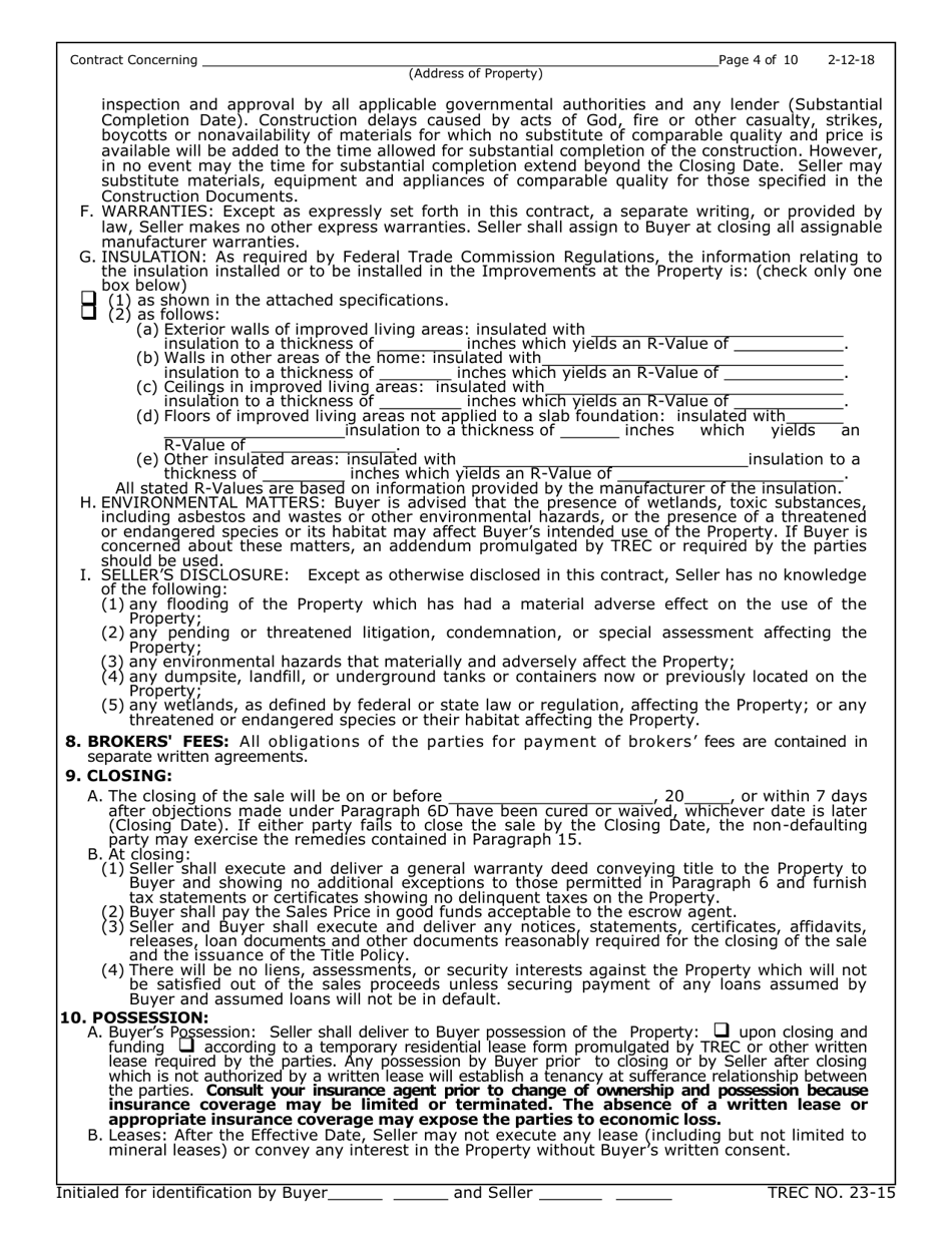 TREC Form 23-15 - Fill Out, Sign Online and Download Fillable PDF ...