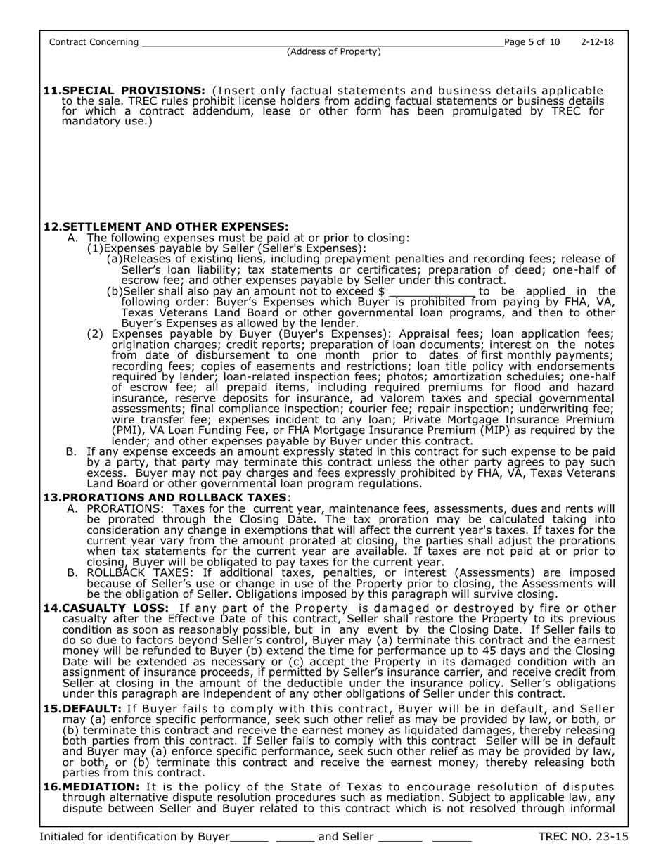 TREC Form 23-15 New Home Contract (Incomplete Construction) - Texas, Page 5