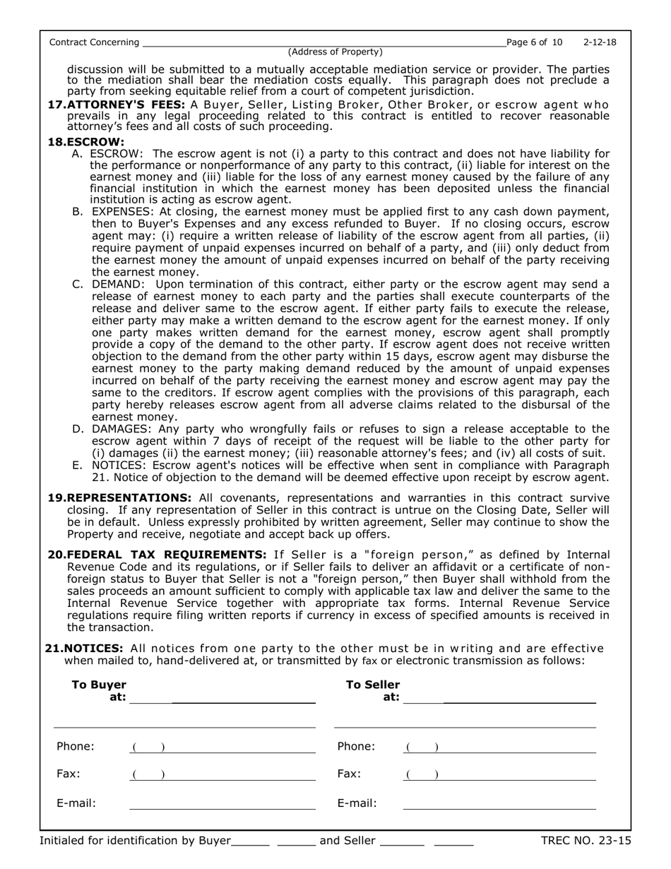 TREC Form 23-15 New Home Contract (Incomplete Construction) - Texas, Page 6