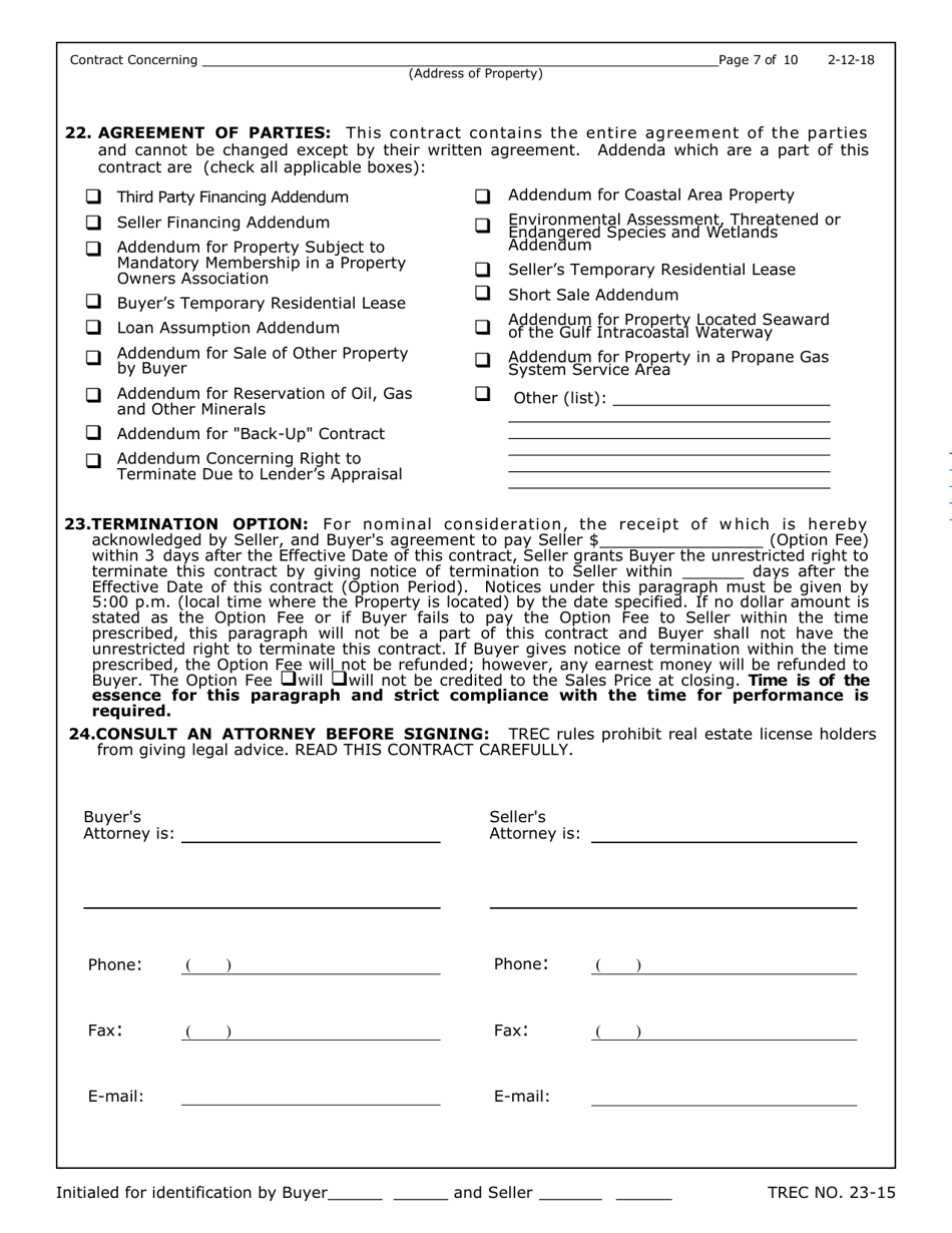 TREC Form 23-15 New Home Contract (Incomplete Construction) - Texas, Page 7