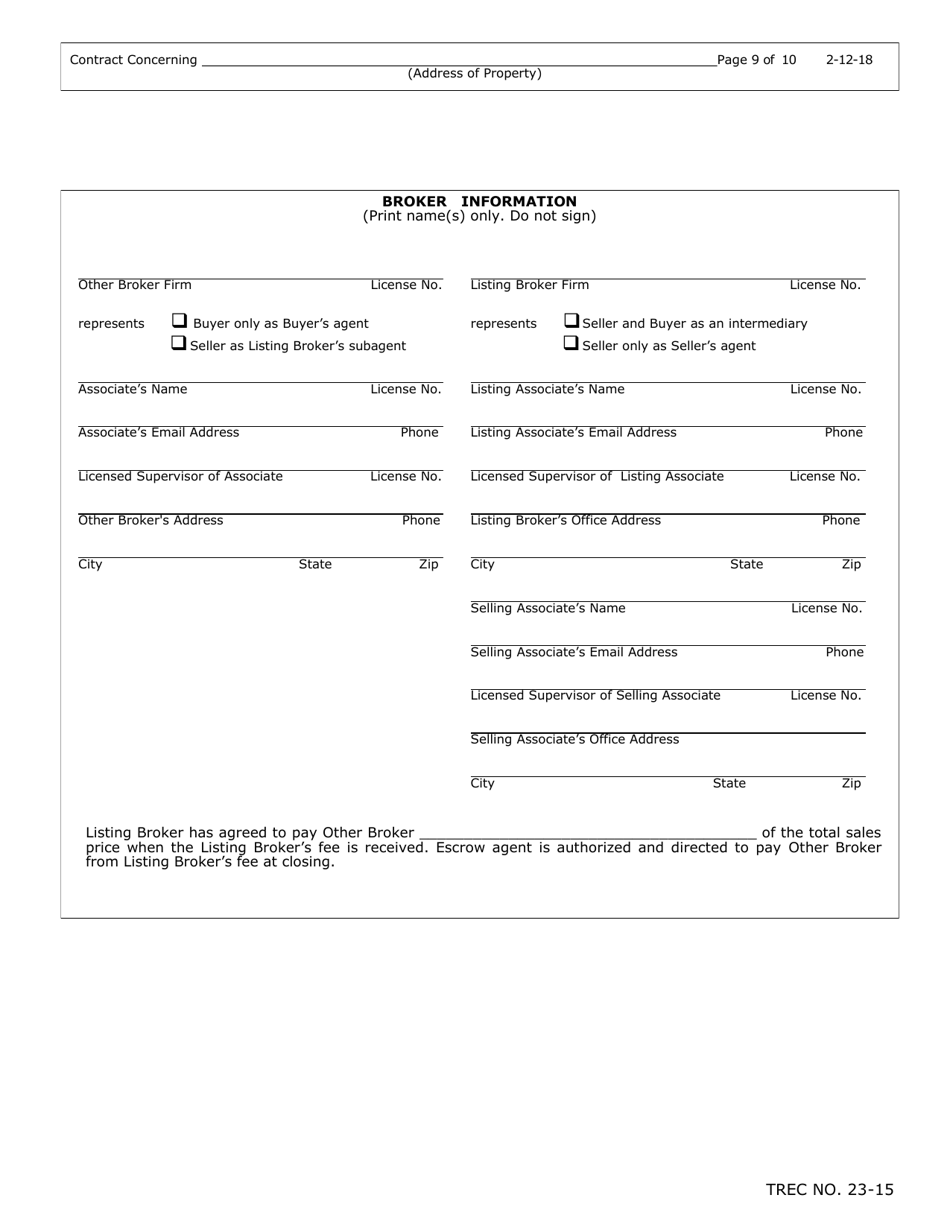 TREC Form 23-15 New Home Contract (Incomplete Construction) - Texas, Page 9