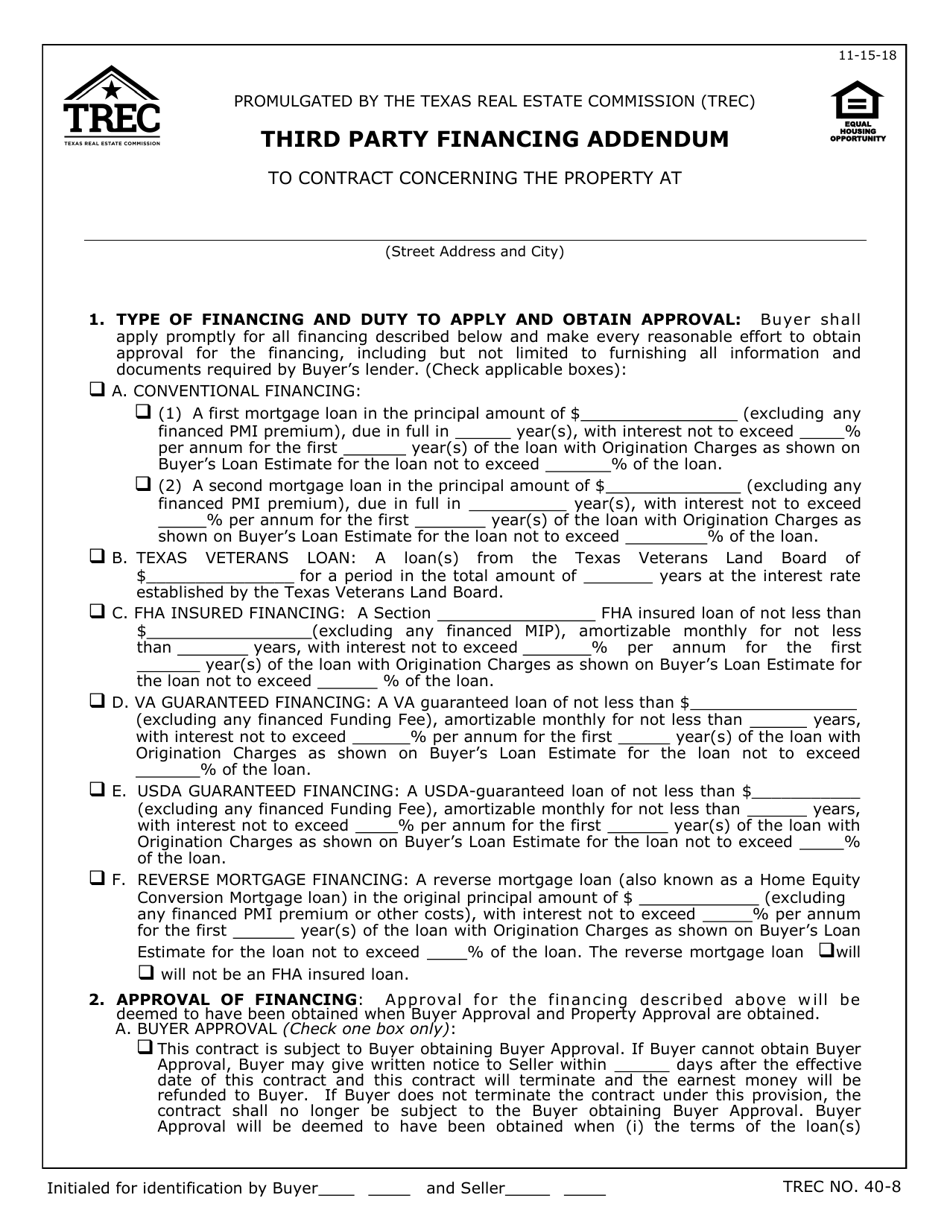 Trec form 40 8 fill out sign online and download fillable pdf texas