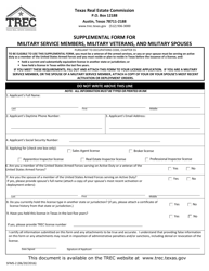 TREC Form SFMS-2 Supplemental Form for Military Service Members, Military Veterans, and Military Spouses - Texas