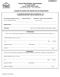 Form REI/ERW CN-1 Change of Name for Inspector or Registrant - Texas