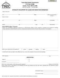 Document preview: TREC Form AFF-I Affidavit in Support of Claim for Experience - Texas