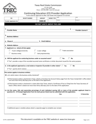 TREC Form CE PA-1 Continuing Education (Ce) Provider Application - Texas