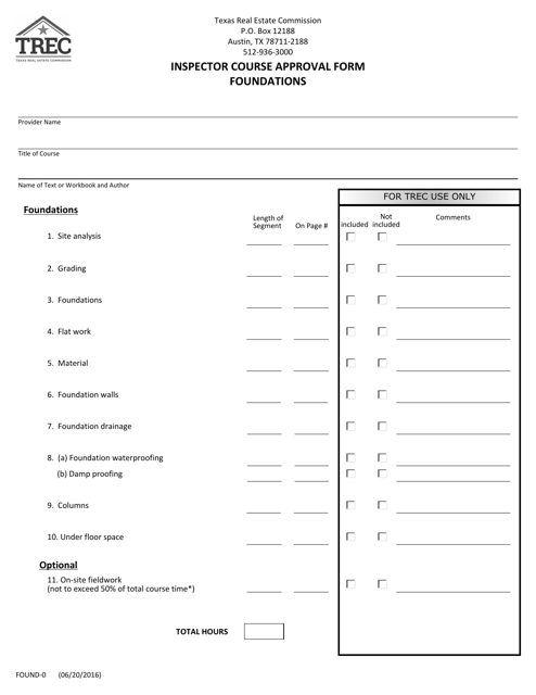 Form FOUND-0 Inspector Course Approval Form Foundations - Texas