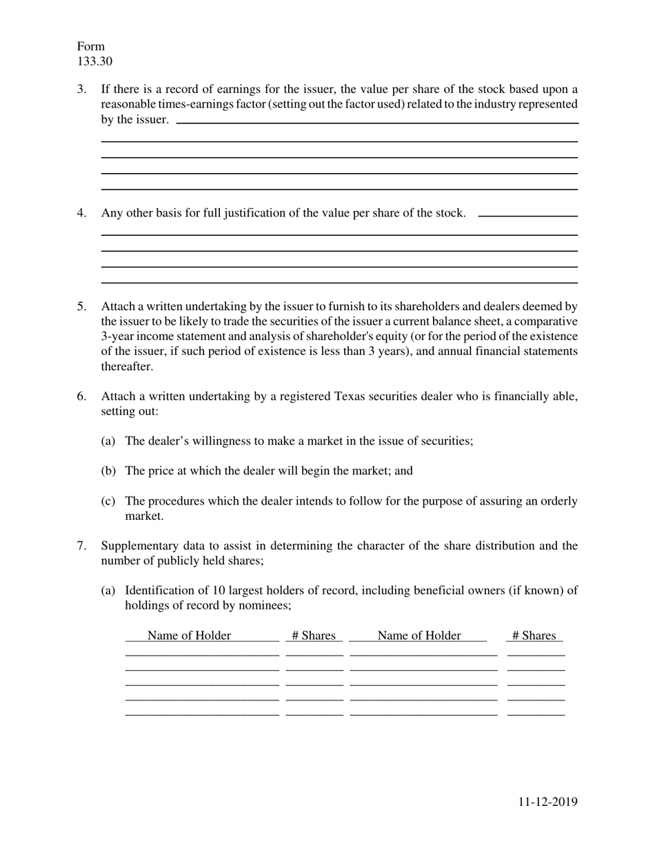 Form 133.30 Information Concerning Projected Market Prices, and Related Market Information - Section 5.0(3) - Texas, Page 2