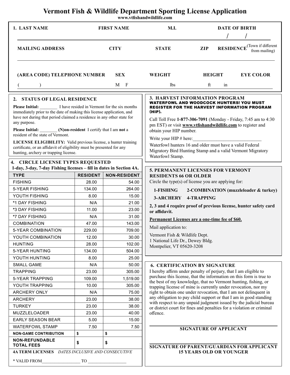 Vermont Hunting and Fishing License Application Fill Out, Sign Online