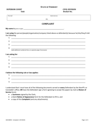Form 100-00050 Complaint - Vermont
