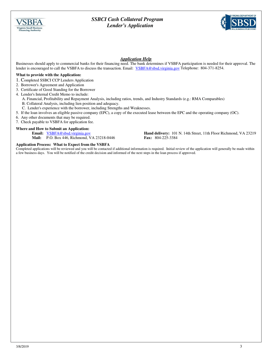 Ssbci Cash Collateral Program Lenders Application - Virginia, Page 3