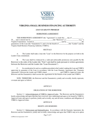 Loan Guaranty Program Borrower&#039;s Agreement - Virginia