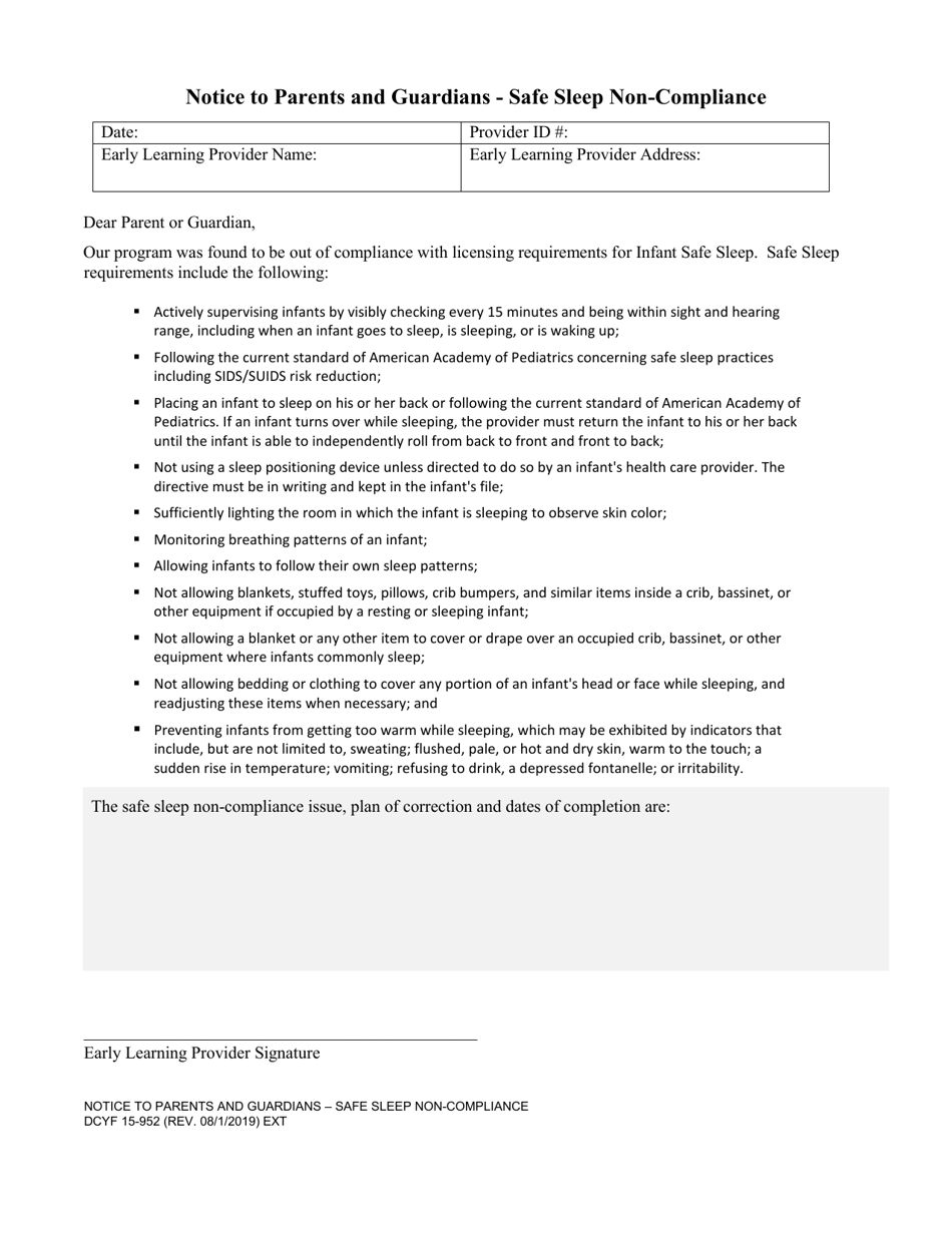 DCYF Form 15-952 Notice to Parents and Guardians - Safe Sleep Non-compliance - Washington, Page 1