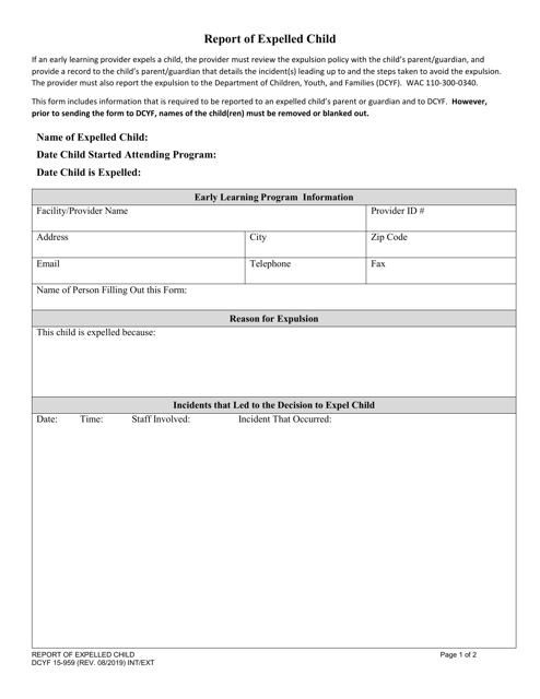 DCYF Form 15-959 Report of Expelled Child - Washington