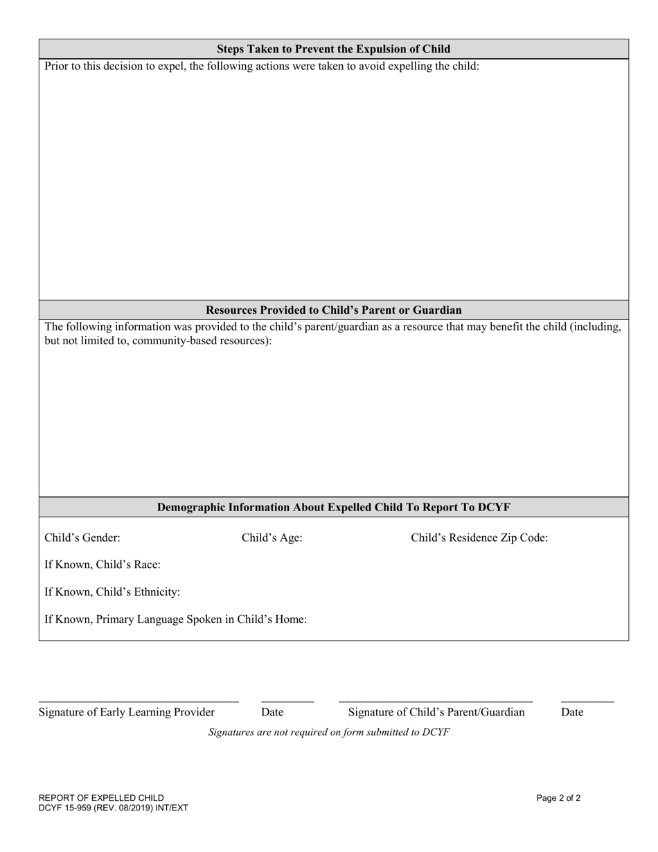 DCYF Form 15-959 Report of Expelled Child - Washington, Page 2