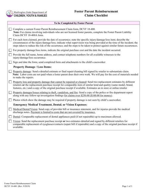 DCYF Form 18-400  Printable Pdf