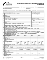 Form DOC01-019 Initial Sentence Structure Entry Checklist Non Prison - Washington