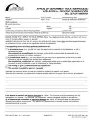 Form DOC09-275 Appeal of Department Violation Process - Washington (English/Spanish)