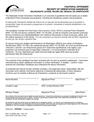 Document preview: Form DOC12-032ES Youthful Offender Receipt of Orientation Handbook - Washington (English/Spanish)