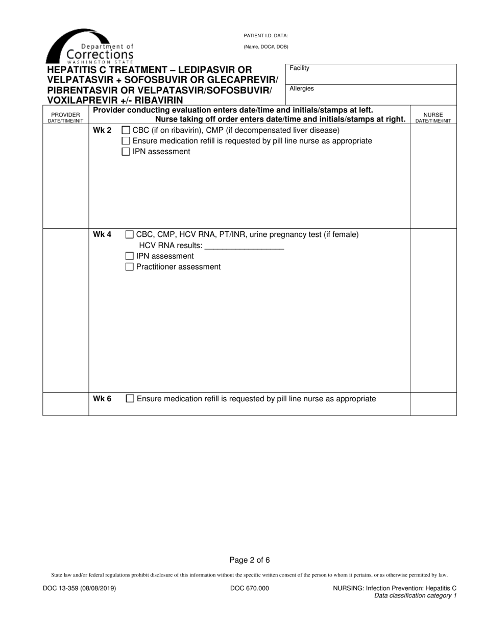 Form DOC13-359 Hepatitis C Treatment - Ledipasvir or Velpatasvir + Sofosbuvir + / - Ribavirin or Glecaprevir / Pibrentasvir or Velpatasvir / Sofosbuvir / Voxilaprevir + / - Ribavirin - Washington, Page 2