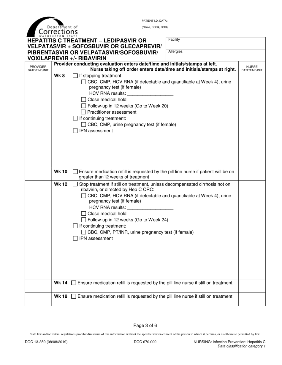 Form DOC13-359 Hepatitis C Treatment - Ledipasvir or Velpatasvir + Sofosbuvir + / - Ribavirin or Glecaprevir / Pibrentasvir or Velpatasvir / Sofosbuvir / Voxilaprevir + / - Ribavirin - Washington, Page 3