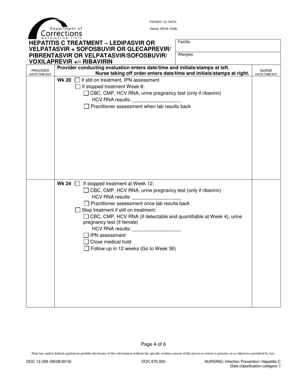 Form DOC13-359 Hepatitis C Treatment - Ledipasvir or Velpatasvir + Sofosbuvir + / - Ribavirin or Glecaprevir / Pibrentasvir or Velpatasvir / Sofosbuvir / Voxilaprevir + / - Ribavirin - Washington, Page 4
