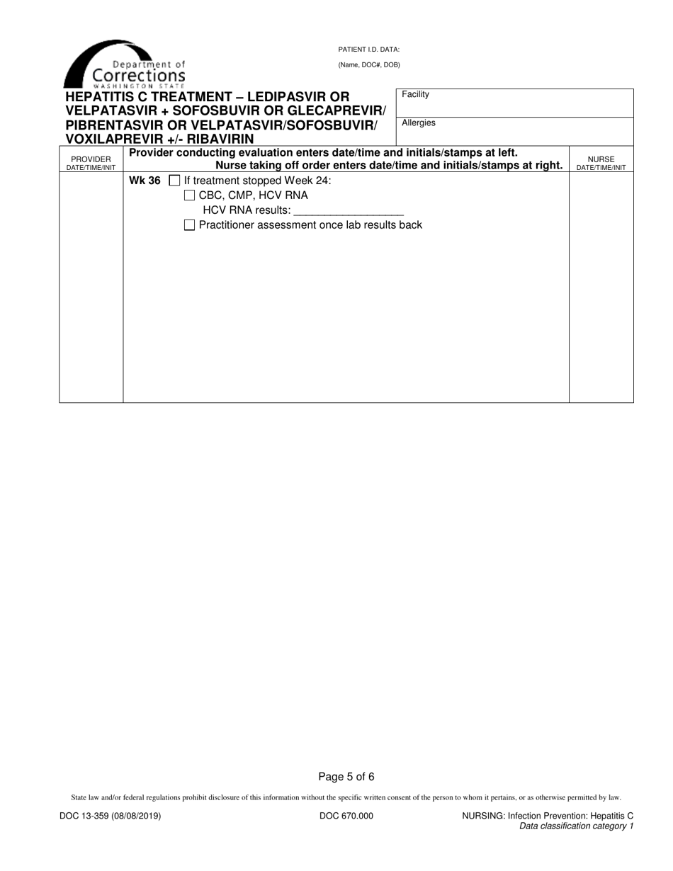 Form DOC13-359 Hepatitis C Treatment - Ledipasvir or Velpatasvir + Sofosbuvir + / - Ribavirin or Glecaprevir / Pibrentasvir or Velpatasvir / Sofosbuvir / Voxilaprevir + / - Ribavirin - Washington, Page 5