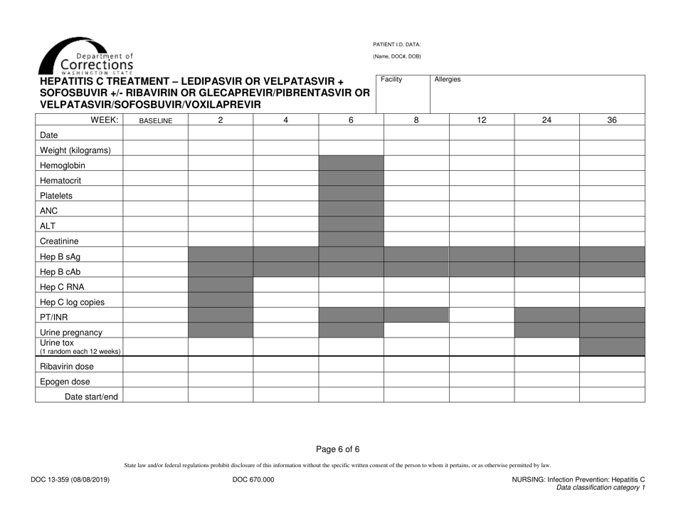 Form DOC13-359 Hepatitis C Treatment - Ledipasvir or Velpatasvir + Sofosbuvir + / - Ribavirin or Glecaprevir / Pibrentasvir or Velpatasvir / Sofosbuvir / Voxilaprevir + / - Ribavirin - Washington, Page 6