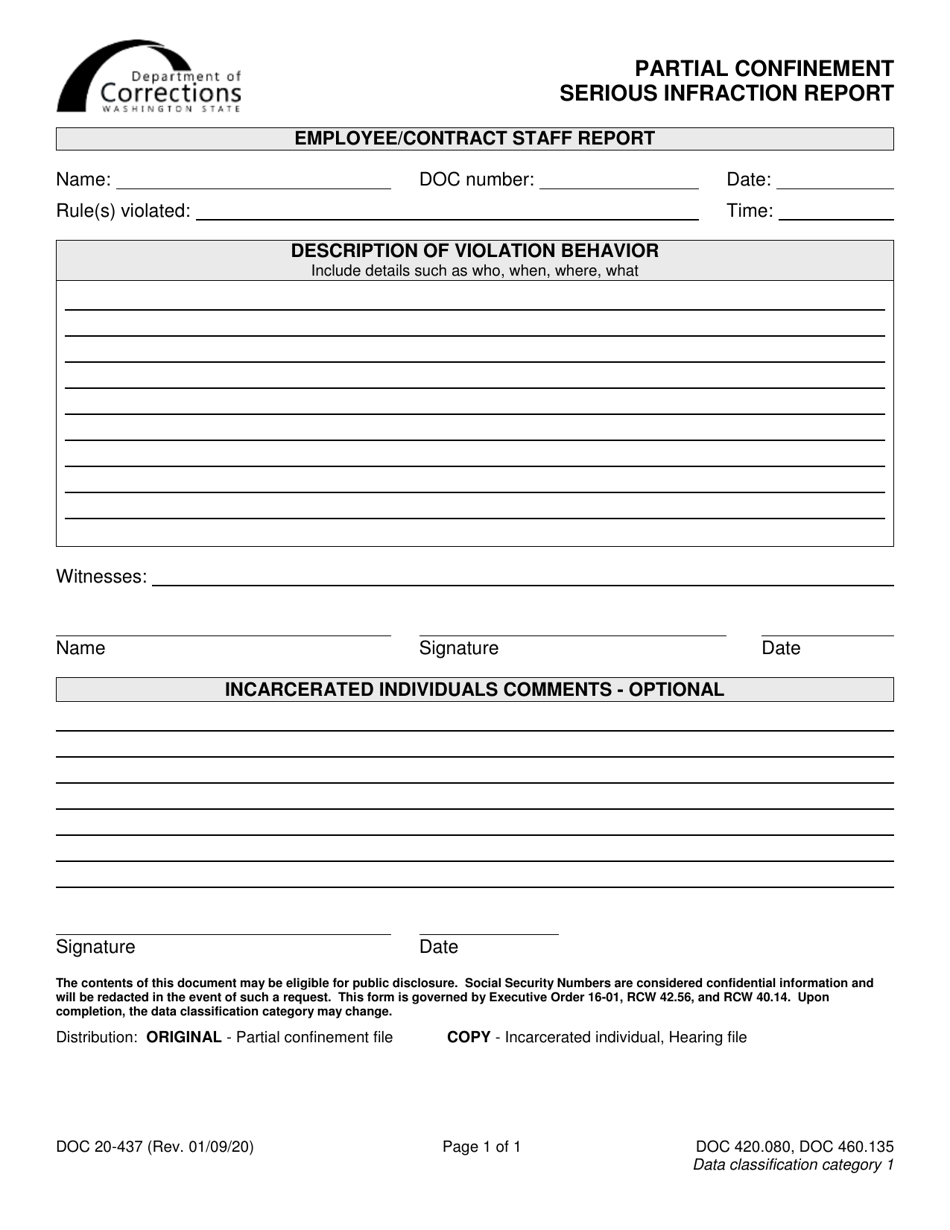 Form DOC20-437 - Fill Out, Sign Online and Download Printable PDF ...