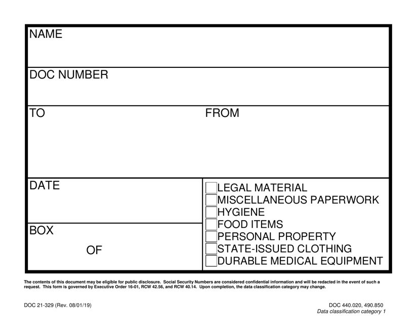 Form DOC21-329  Printable Pdf