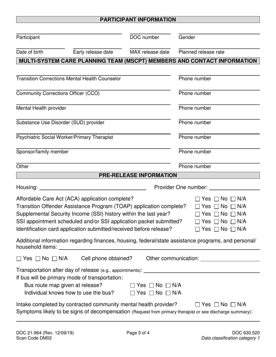 Form DOC21-964 - Fill Out, Sign Online and Download Printable PDF ...