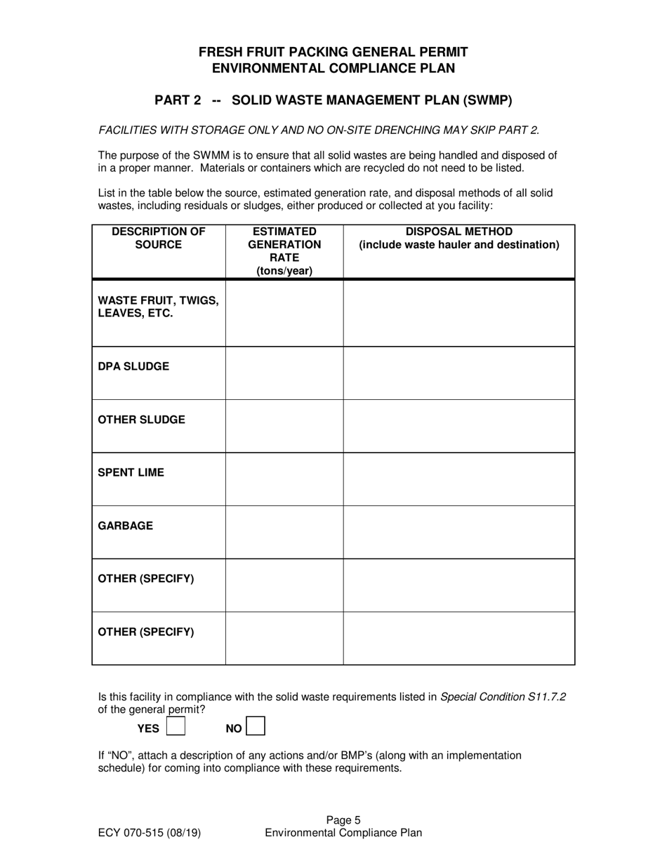 Form ECY070-515 Fresh Fruit Packing General Permit Environmental Compliance Plan (Ecp) - Washington, Page 11