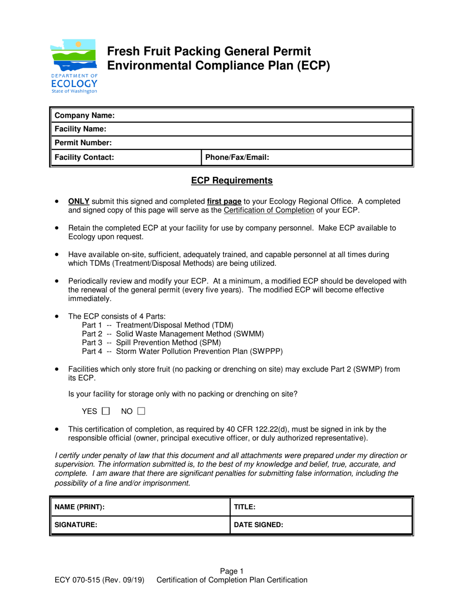 Form ECY070-515 Fresh Fruit Packing General Permit Environmental Compliance Plan (Ecp) - Washington, Page 4