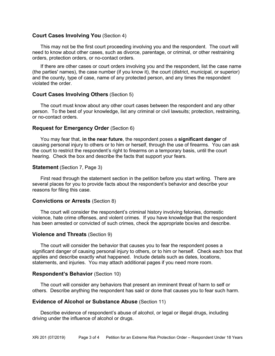 Instructions for Form XR201 Petition for an Extreme Risk Protection Order - Respondent Under 18 Years - Washington, Page 3