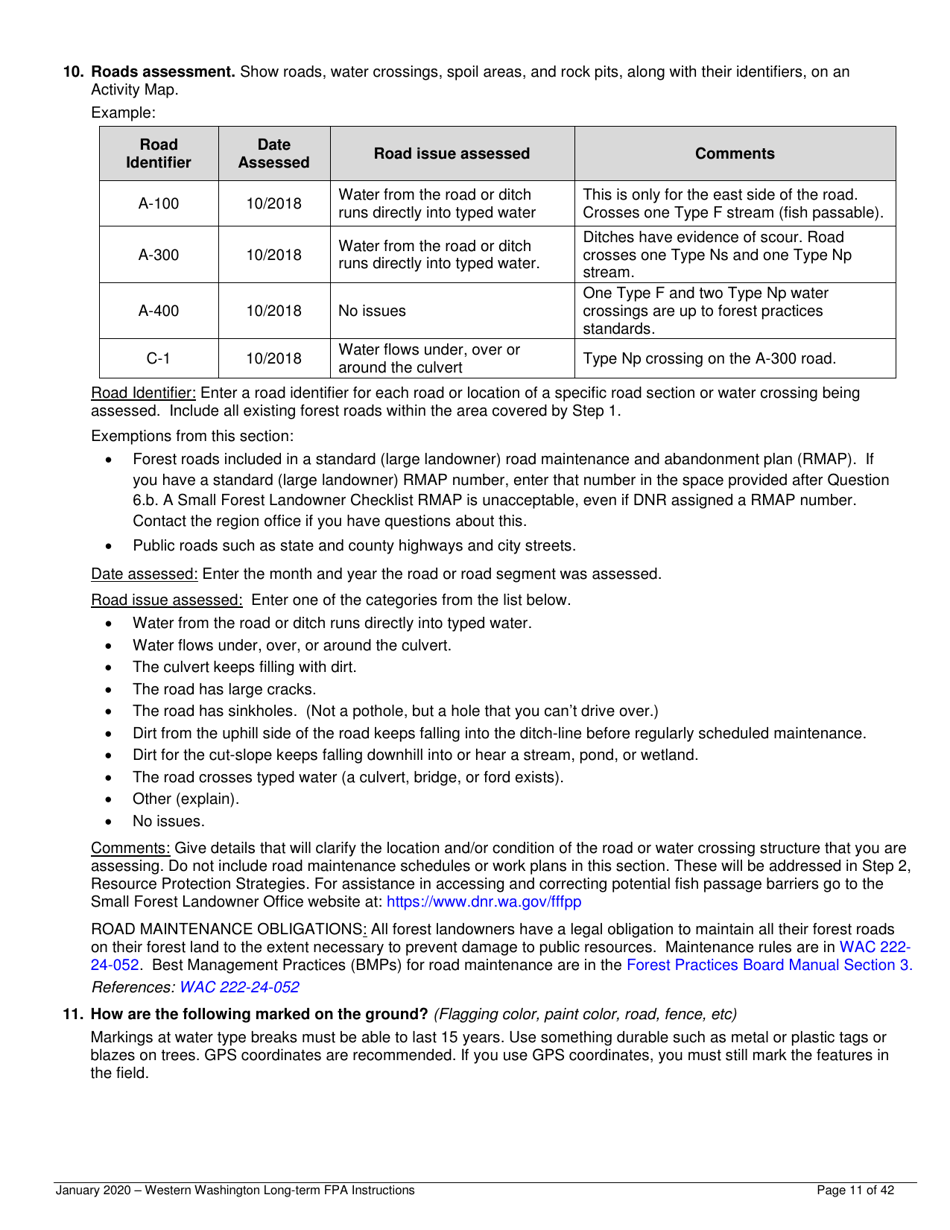 Instructions for Long-Term Forest Practices Application Instructions - Western Washington - Washington, Page 11