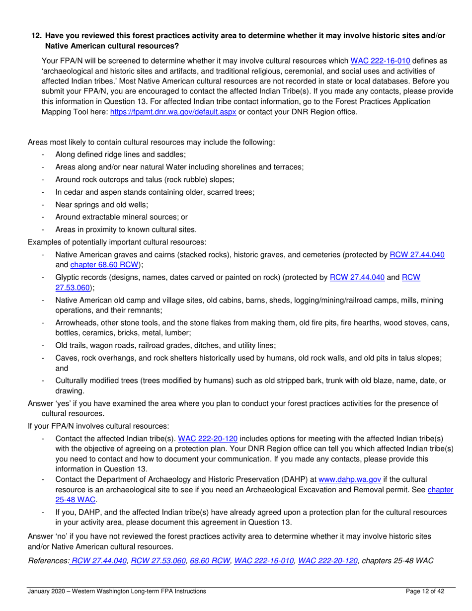 Instructions for Long-Term Forest Practices Application Instructions - Western Washington - Washington, Page 12