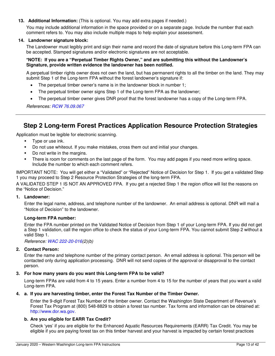Instructions for Long-Term Forest Practices Application Instructions - Western Washington - Washington, Page 13