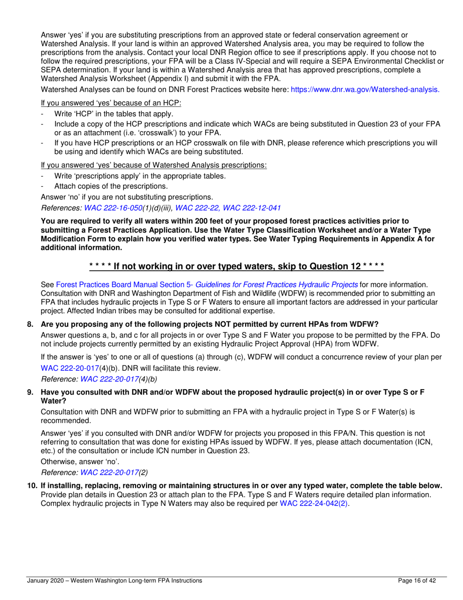 Instructions for Long-Term Forest Practices Application Instructions - Western Washington - Washington, Page 16