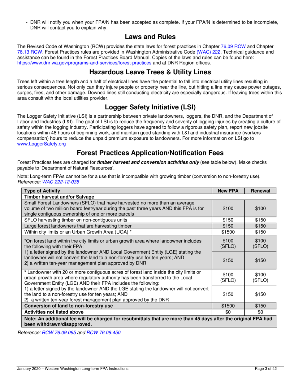 Instructions for Long-Term Forest Practices Application Instructions - Western Washington - Washington, Page 3