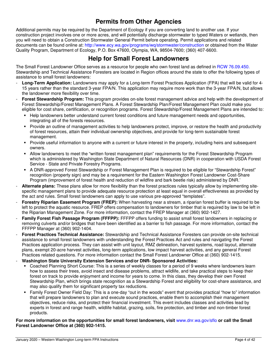 Instructions for Long-Term Forest Practices Application Instructions - Western Washington - Washington, Page 4