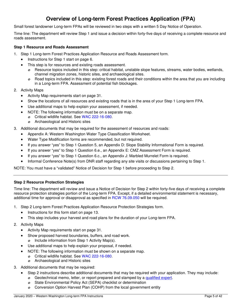 Instructions for Long-Term Forest Practices Application Instructions - Western Washington - Washington, Page 5