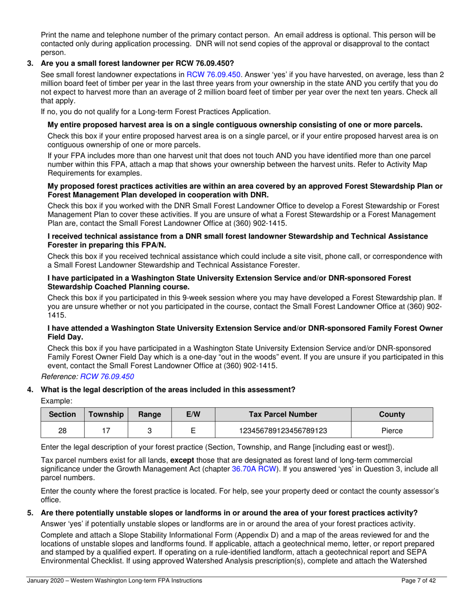 Instructions for Long-Term Forest Practices Application Instructions - Western Washington - Washington, Page 7