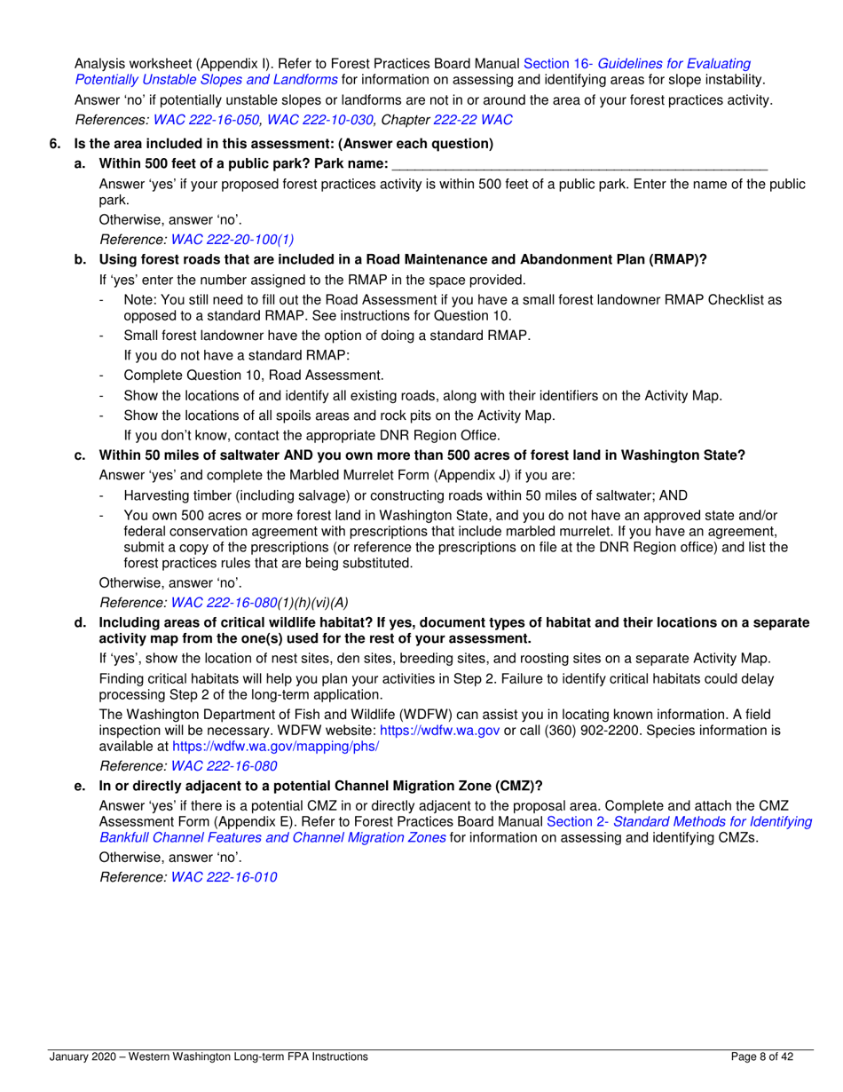 Instructions for Long-Term Forest Practices Application Instructions - Western Washington - Washington, Page 8