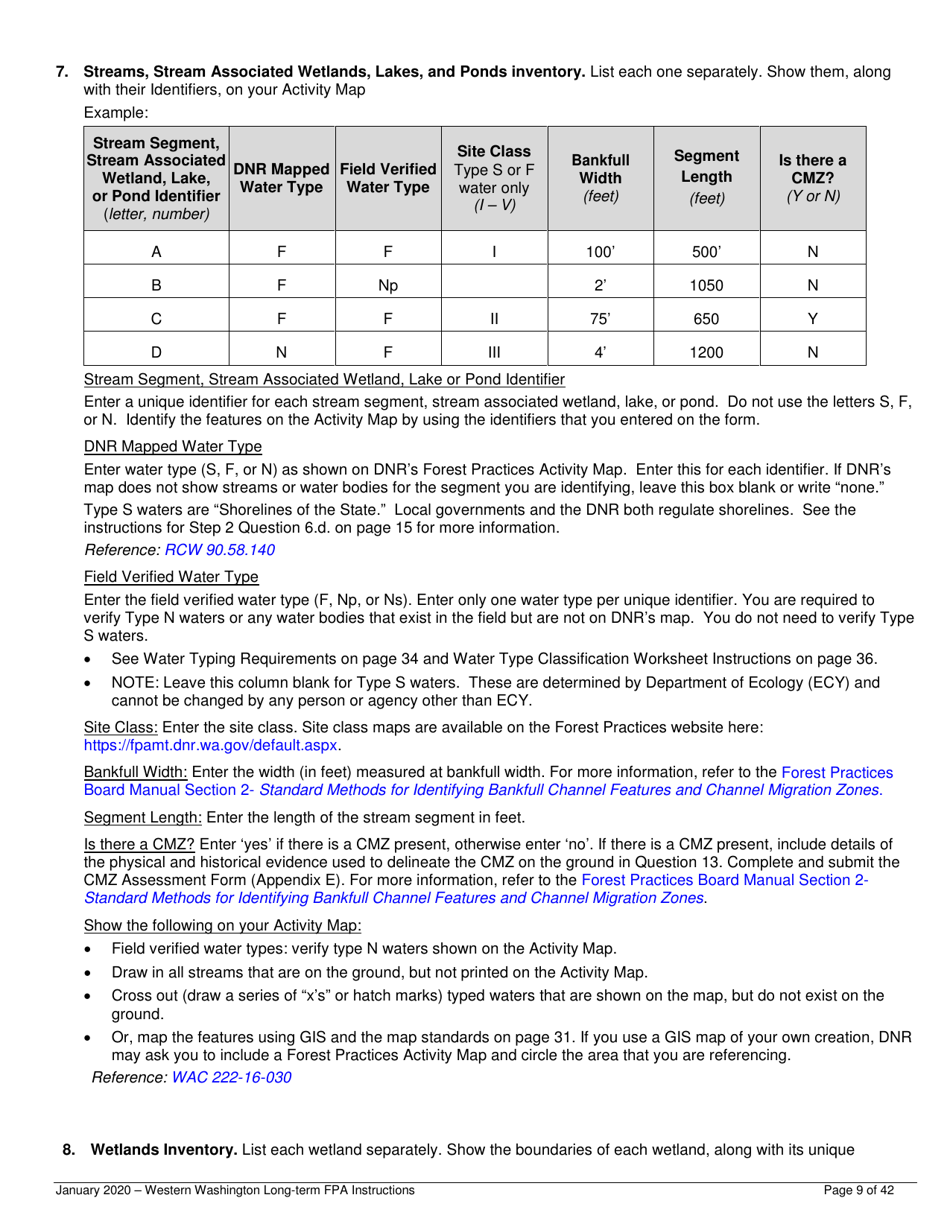 Instructions for Long-Term Forest Practices Application Instructions - Western Washington - Washington, Page 9